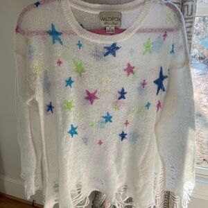 Wildfox White and Blue Star Crew Neck Sweater